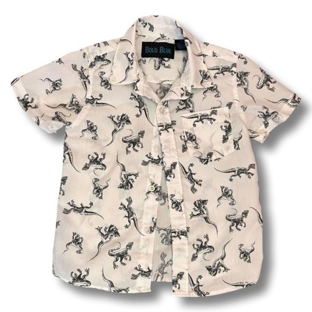 Bold Blue Boys Dinosaur Button Down Size 4‎
